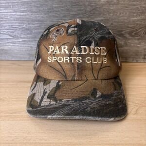 Vintage Paradise Sports Club Hat Cap Strap Back Camo Mossy Oak Fall Foliage USA